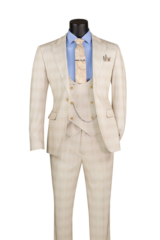 Vinci 3pc Slim Fit Super Stretch Glen Plaid Suit (Birch)