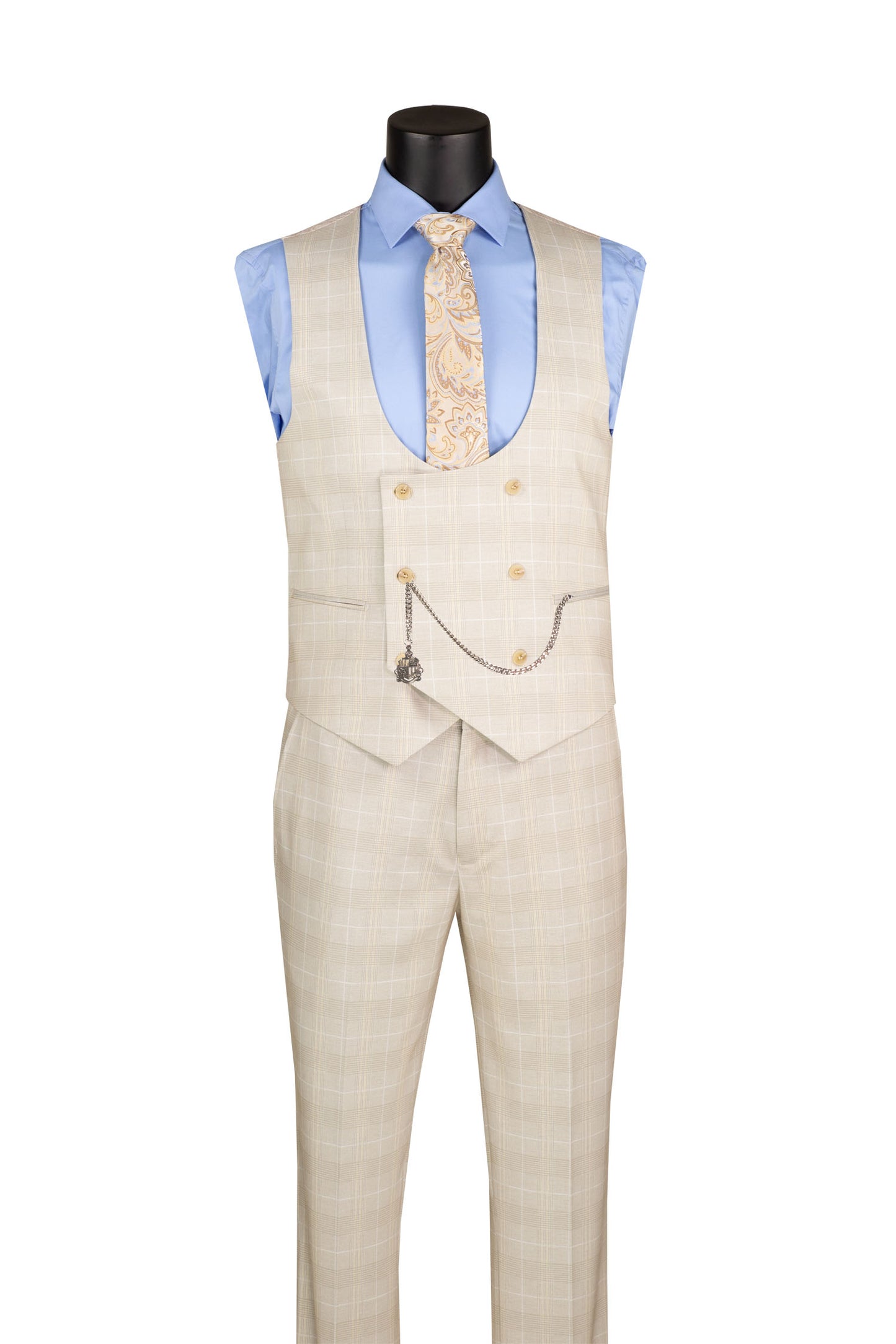 Vinci 3pc Slim Fit Super Stretch Glen Plaid Suit (Birch)
