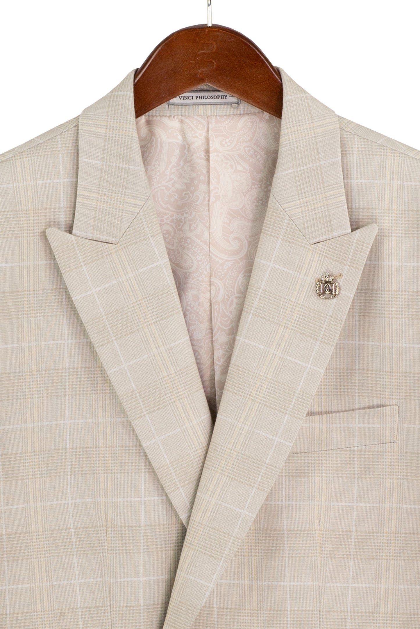 Vinci 3pc Slim Fit Super Stretch Glen Plaid Suit (Birch)