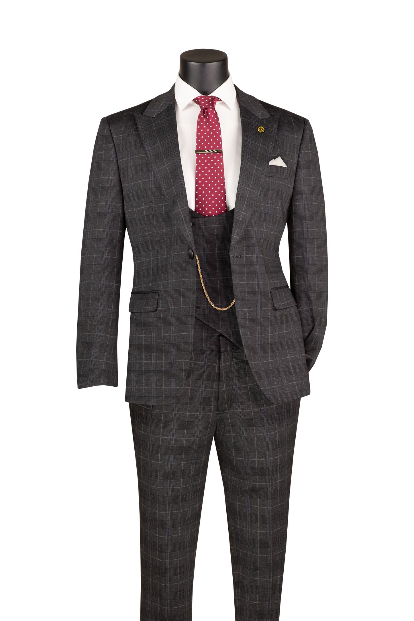 Vinci 3pc Slim Fit Super Stretch Glen Plaid Suit (Black)