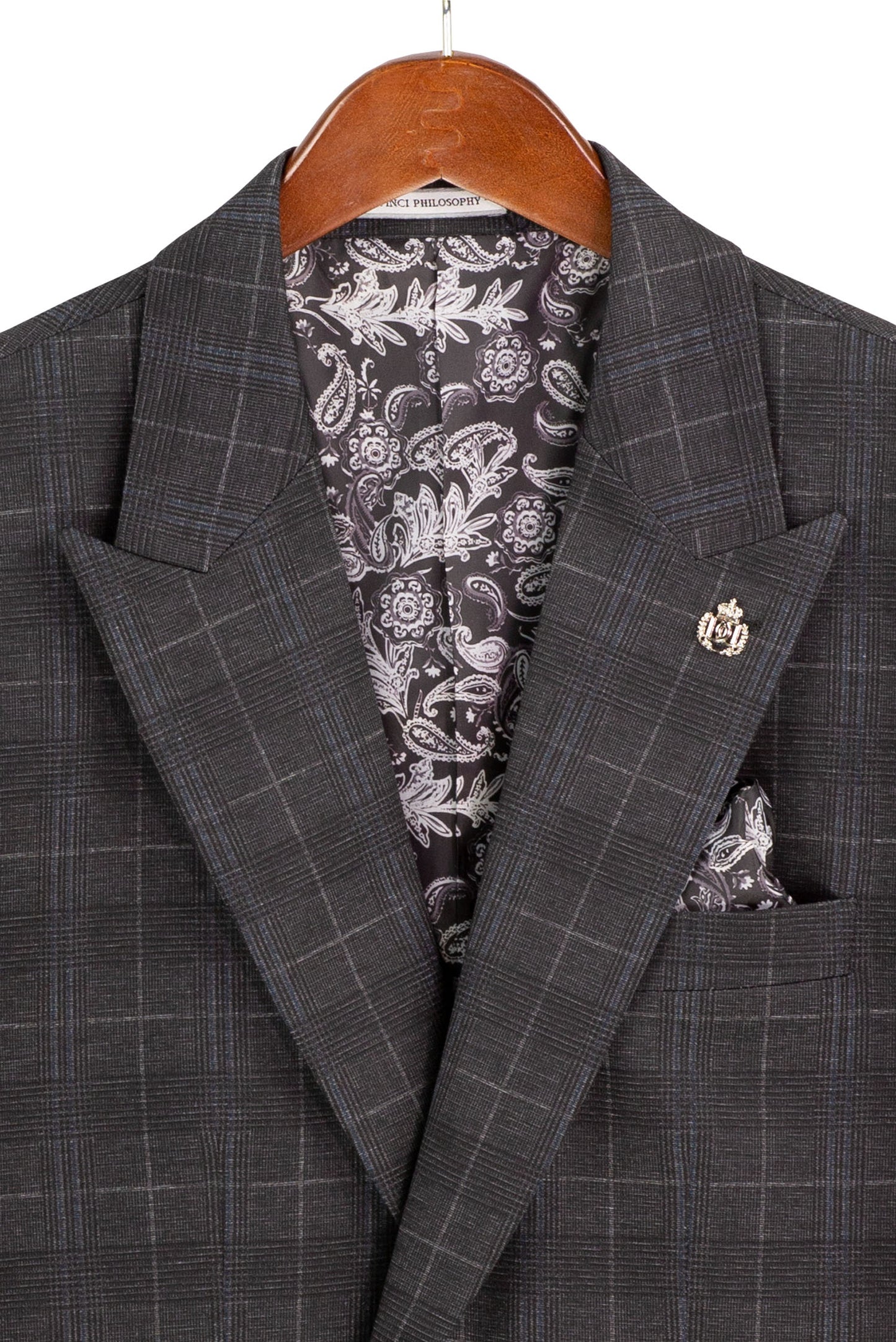 Vinci 3pc Slim Fit Super Stretch Glen Plaid Suit (Black)