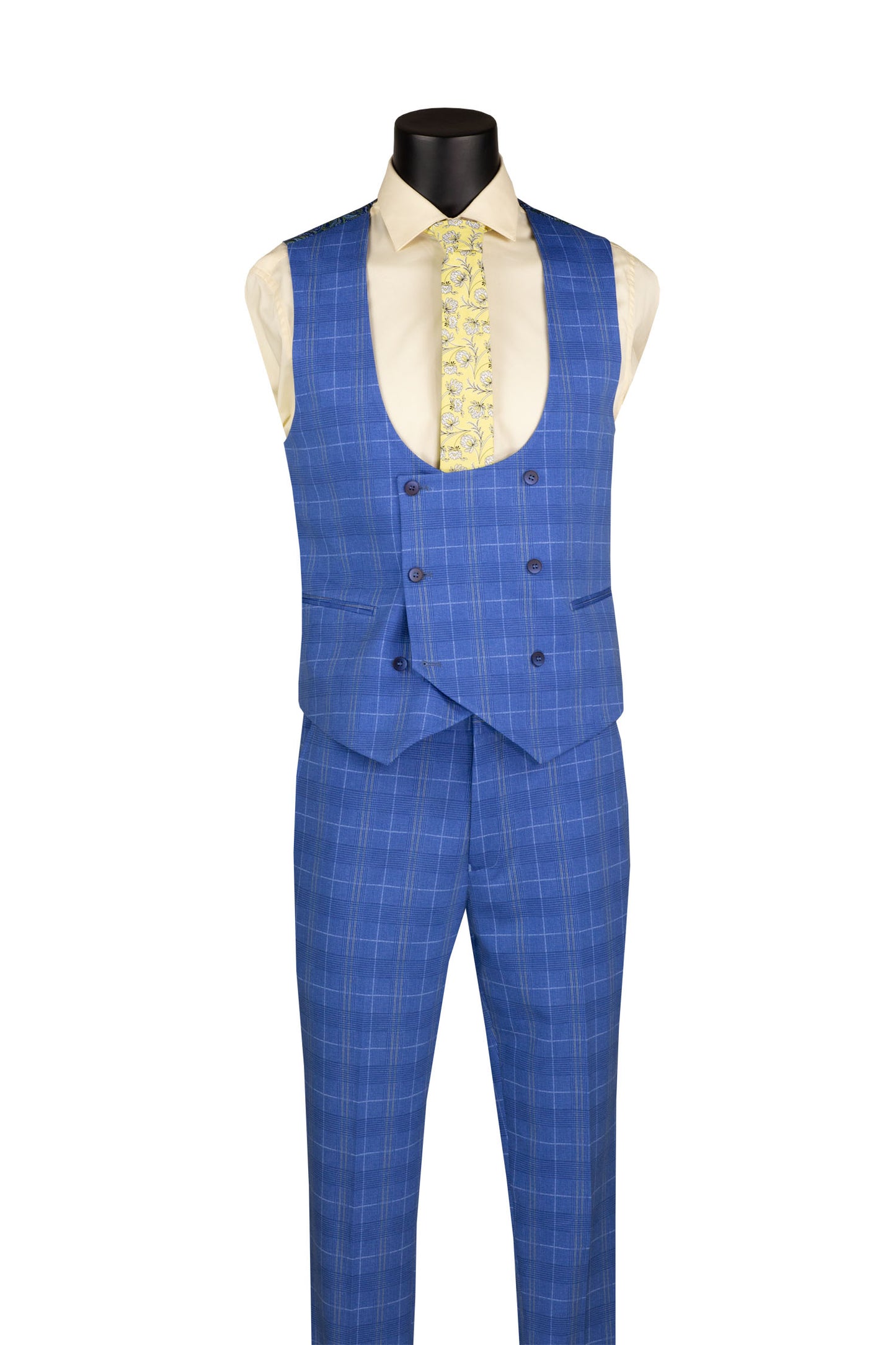 Vinci 3pc Slim Fit Super Stretch Glen Plaid Suit (Blue)
