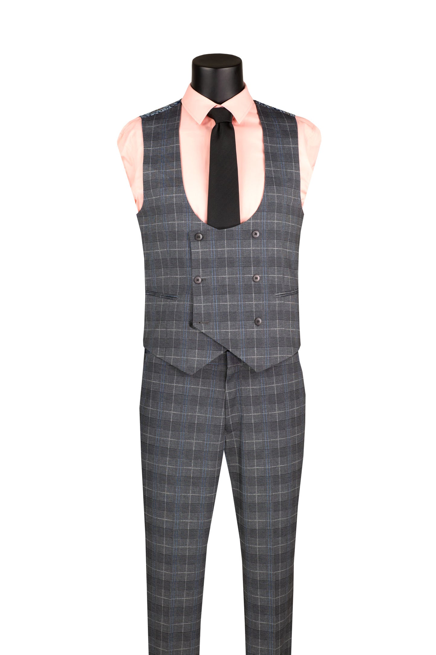 Vinci 3pc Slim Fit Super Stretch Glen Plaid Suit (Gray)