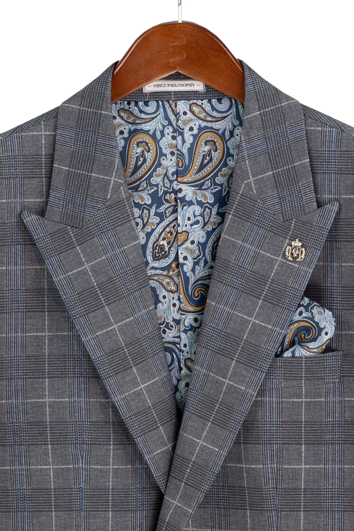 Vinci 3pc Slim Fit Super Stretch Glen Plaid Suit (Gray)