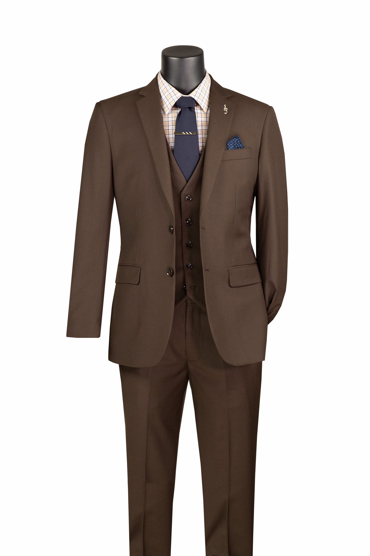 Vinci 3pc Slim Fit Single Breasted 2 button Suit (Brown)