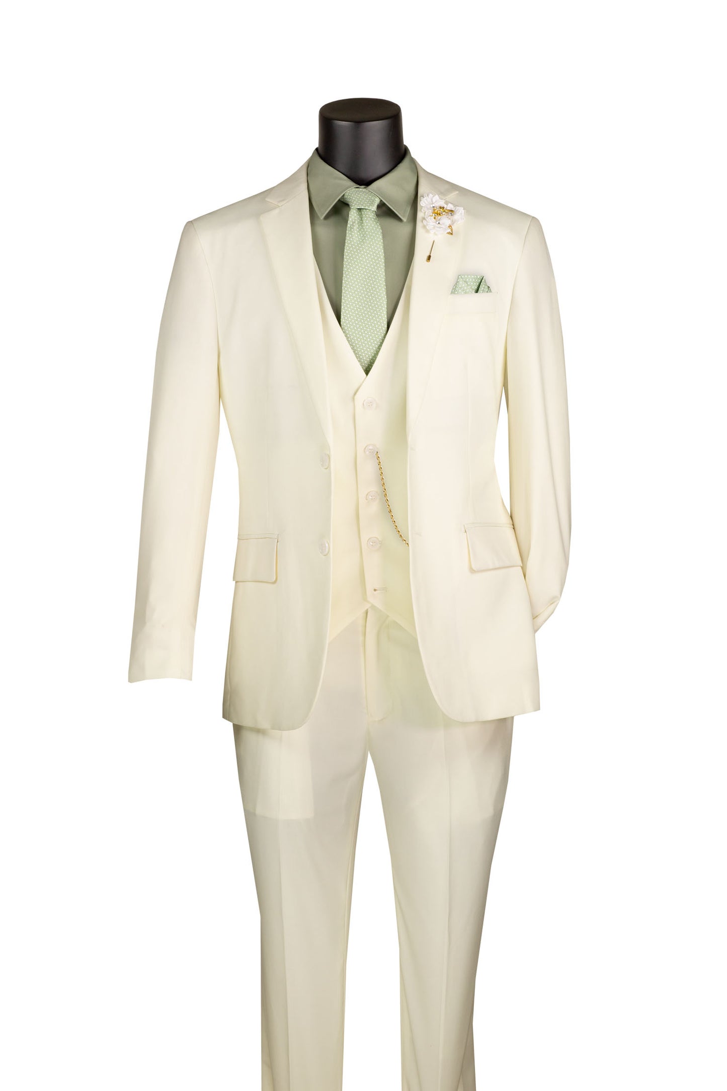 Vinci 3pc Slim Fit Single Breasted 2 button Suit (Ivory)