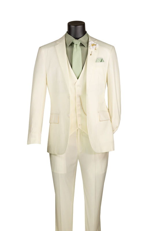 Vinci 3pc Slim Fit Single Breasted 2 button Suit (Ivory)