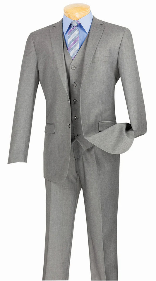 Vinci 3pc Slim Fit Single Breasted 2 button Suit (Medium Gray)