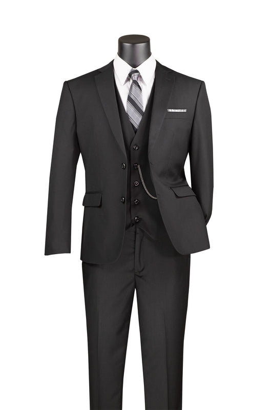 Vinci 3pc Slim Fit Single Breasted 2 button Suit (Black)