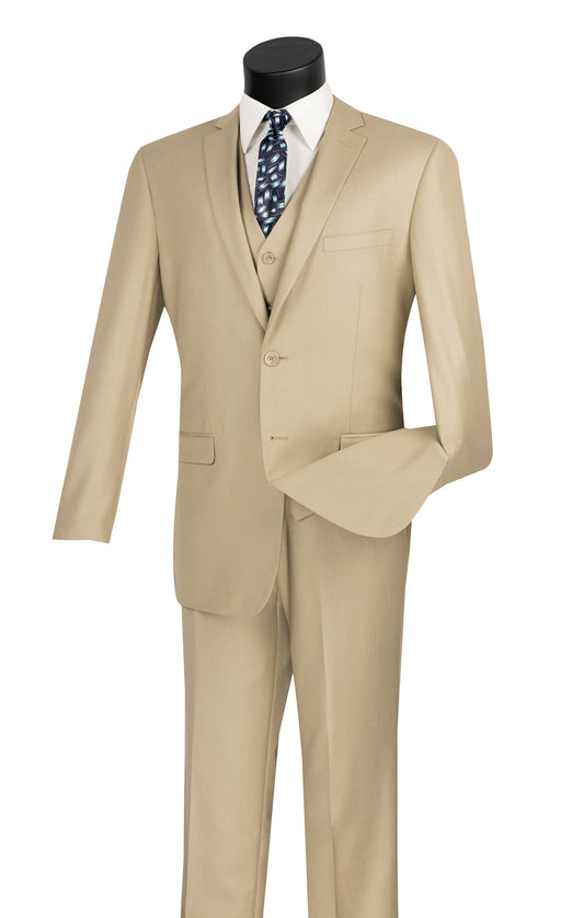 Vinci 3pc Slim Fit Single Breasted 2 button Suit (Light Beige)