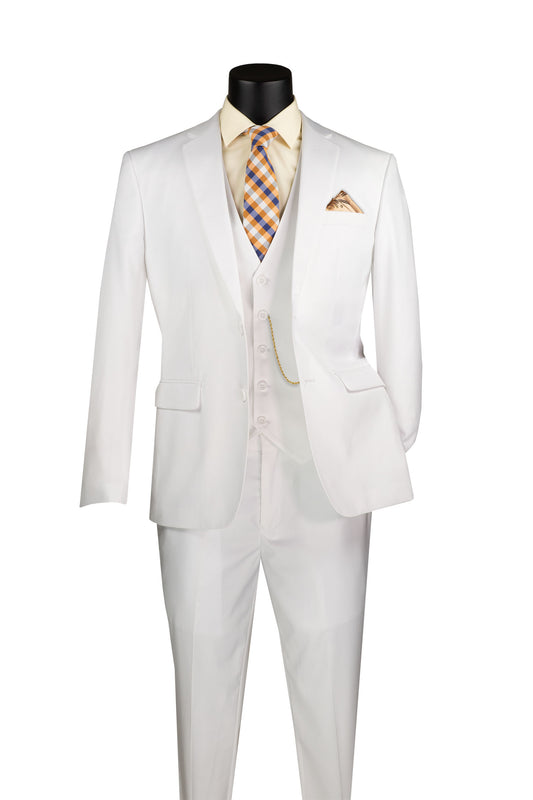 Vinci 3pc Slim Fit Single Breasted 2 button Suit (White)