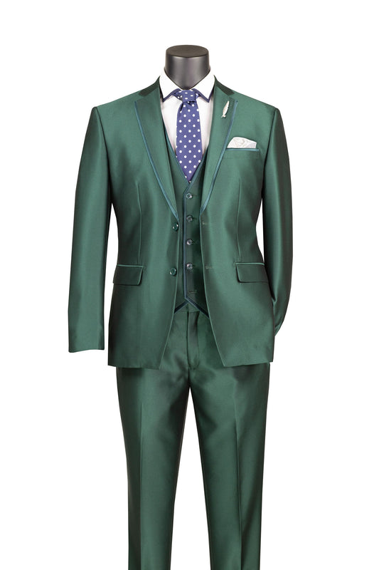 Vinci 3pc Slim Fit Satin Suit (Hunter Green)