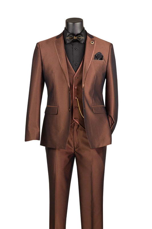 Vinci 3pc Slim Fit Satin Suit (Cappuccino)