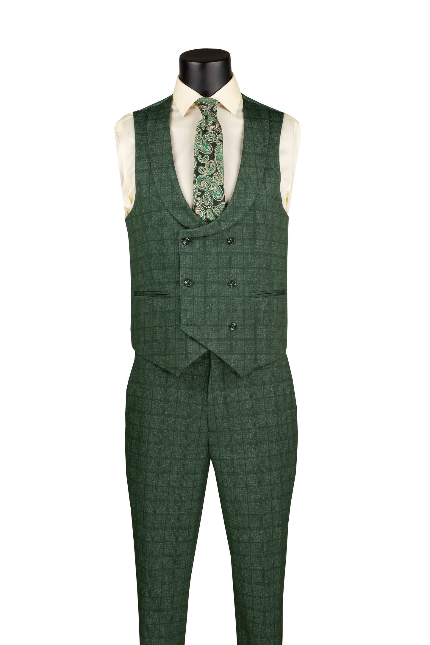 Vinci 3pc Slim Fit Super Stretch Glen Plaid Suit (Green)