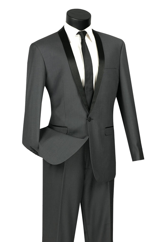 Vinci 2pc Slim Fit Narrow Shawl Lapel Tuxedo (Heather Grey)