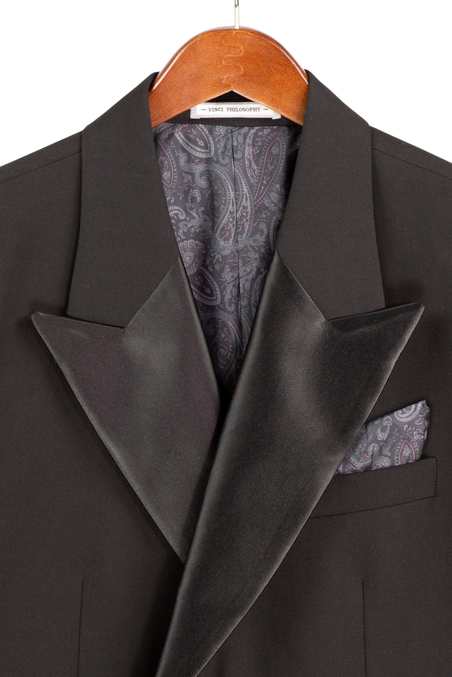 Vinci Double Breasted Regular Fit Tuxedo w/Matching Bow tie & Adjustable Waistband (Black)