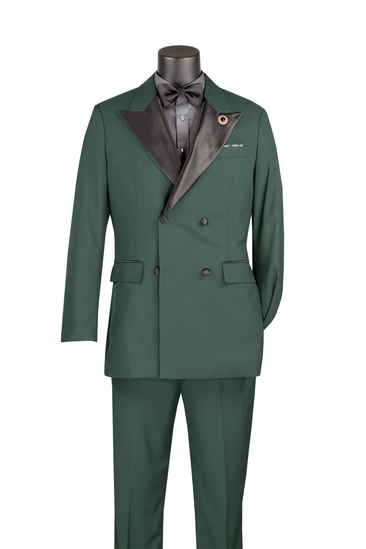 Vinci Double Breasted Regular Fit Tuxedo w/Matching Bow tie & Adjustable Waistband (Hunter Green)