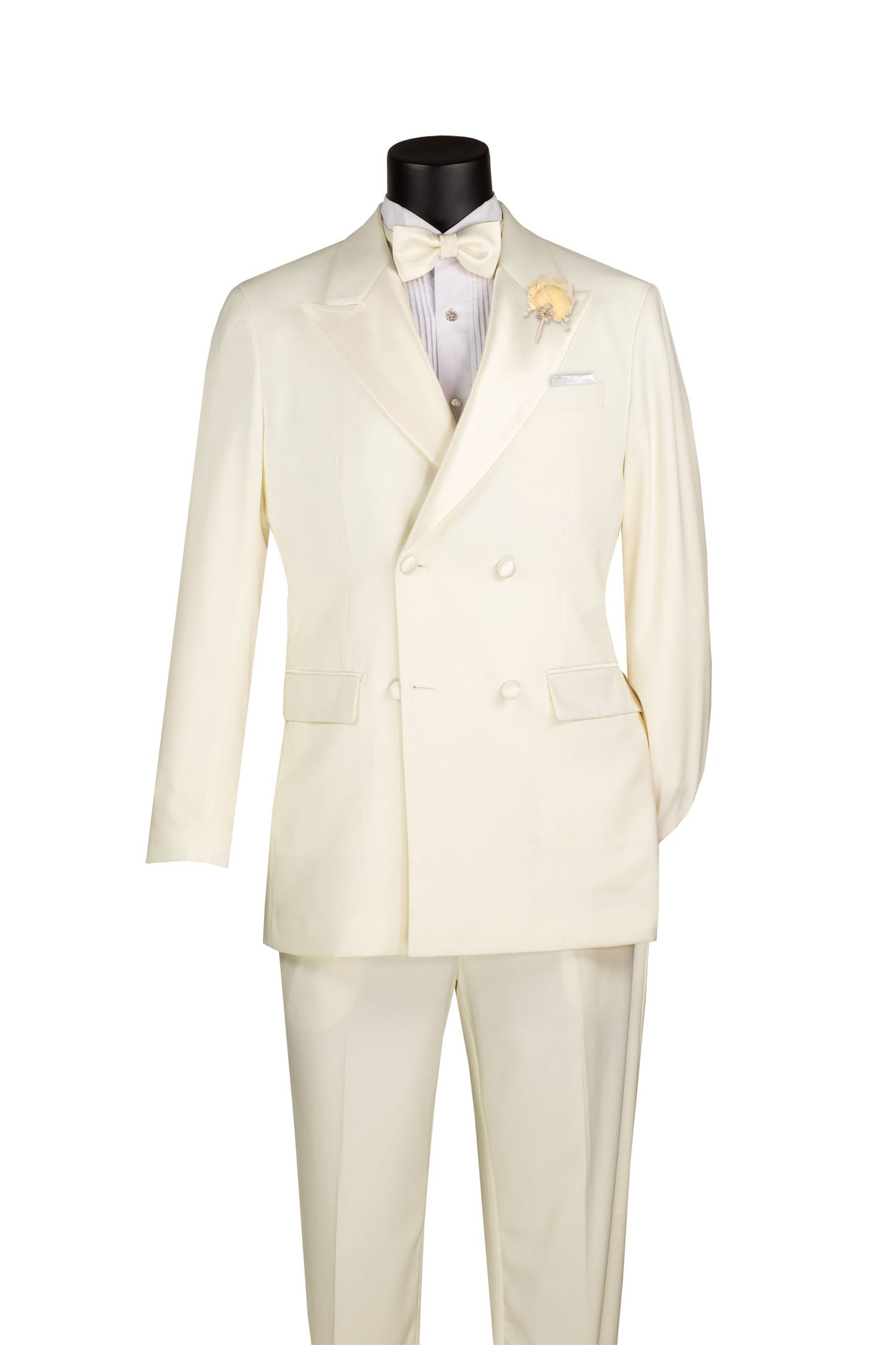 Vinci Double Breasted Regular Fit Tuxedo w/Matching Bow tie & Adjustable Waistband (Ivory)