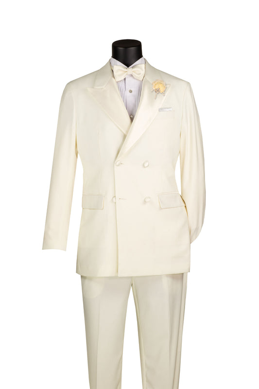 Vinci Double Breasted Regular Fit Tuxedo w/Matching Bow tie & Adjustable Waistband (Ivory)