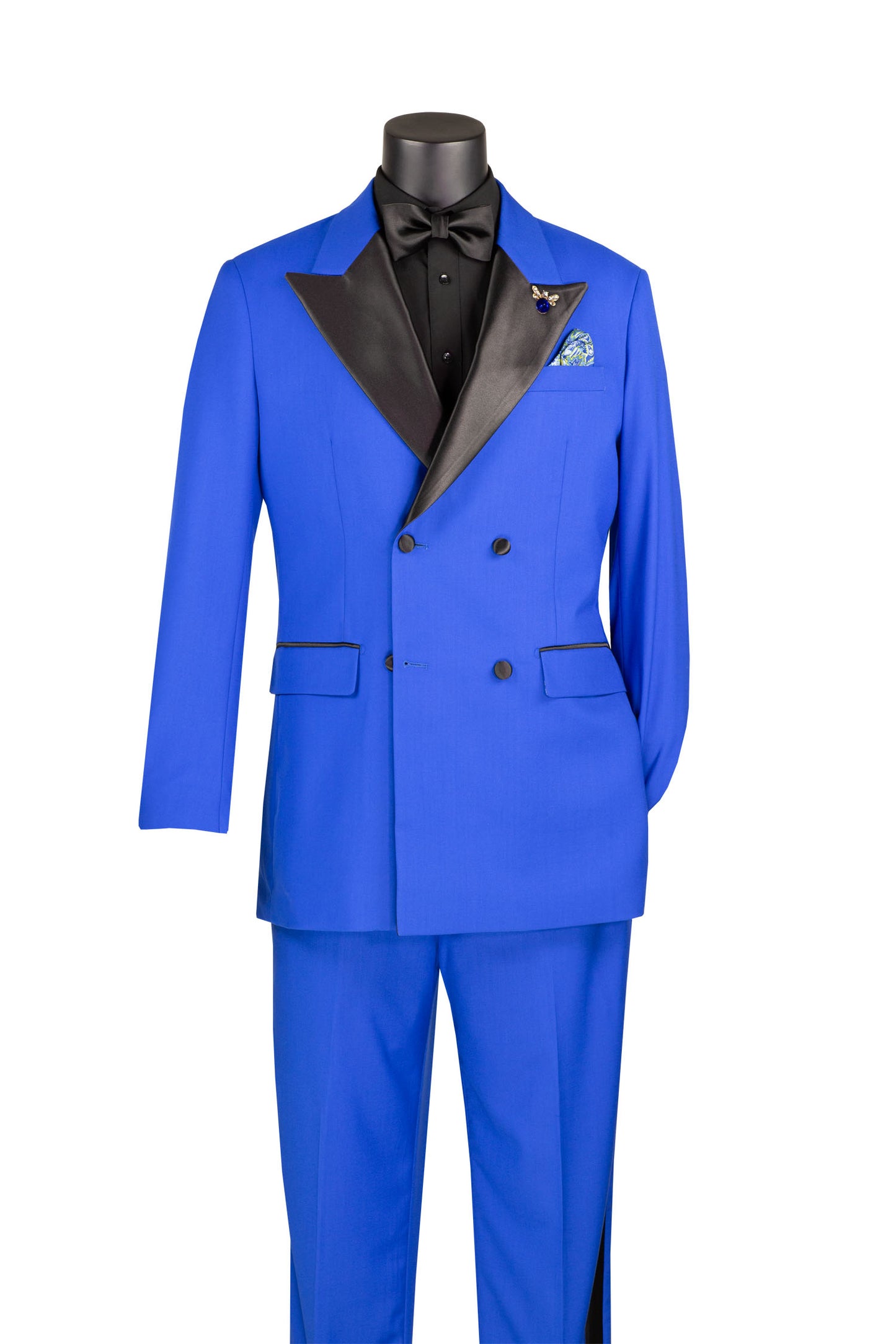 Vinci Double Breasted Regular Fit Tuxedo w/Matching Bow tie & Adjustable Waistband (Royal Blue)
