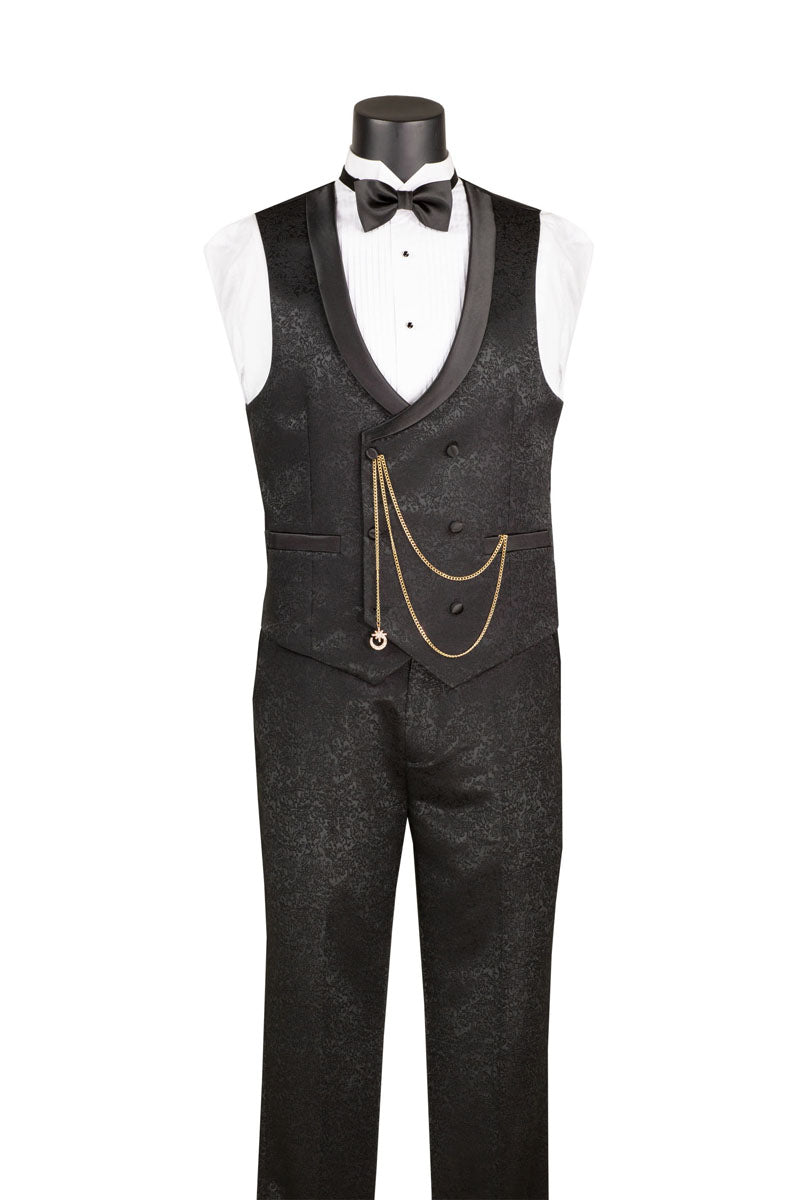 Vinci 3pc Modern Fit Fancy Pattern Tuxedo (Black)