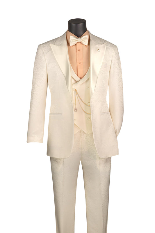 Vinci 3pc Modern Fit Fancy Pattern Tuxedo (Pearl)