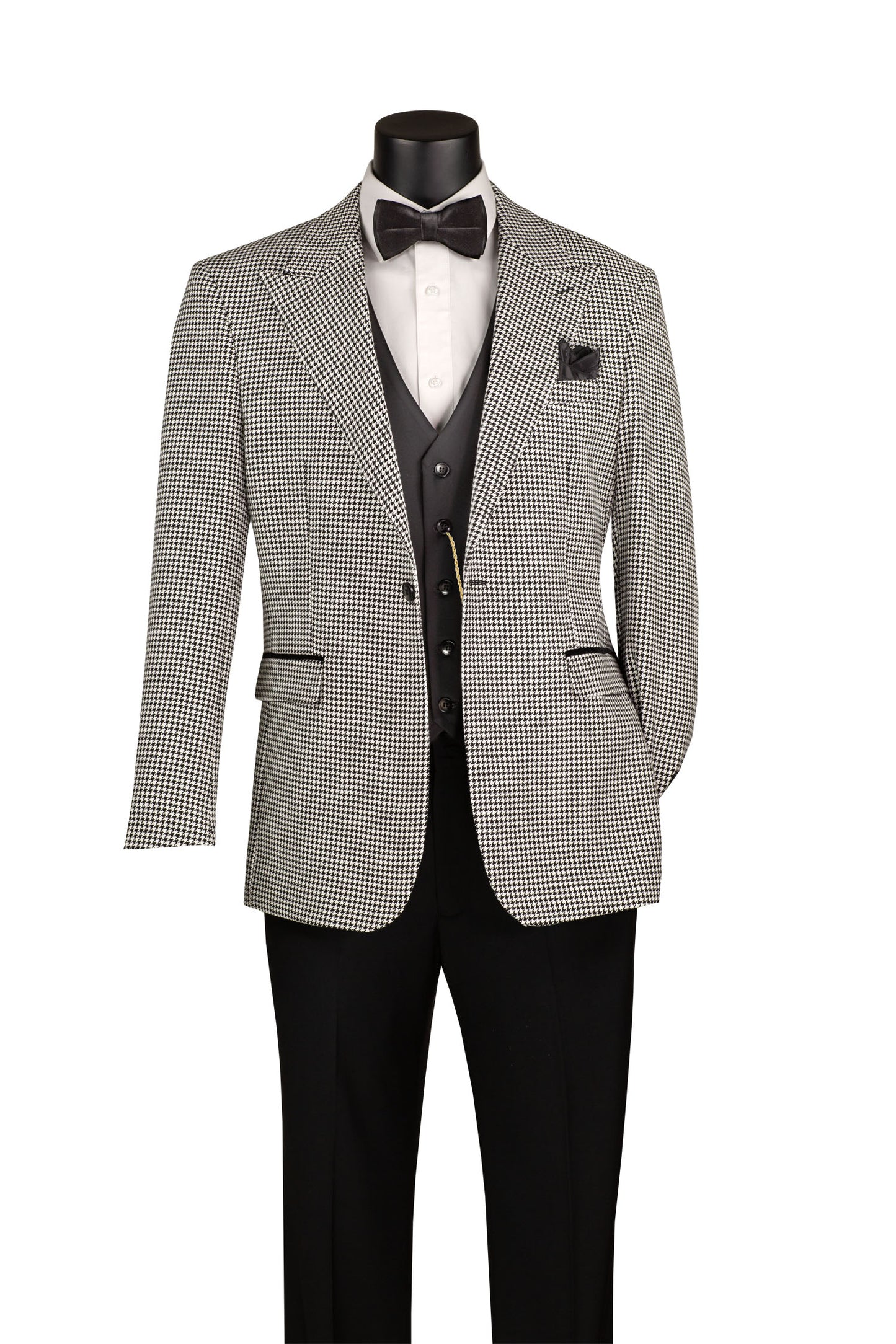 Vinci 3pc Modern Fit Houndstooth Pattern Suit (Black)