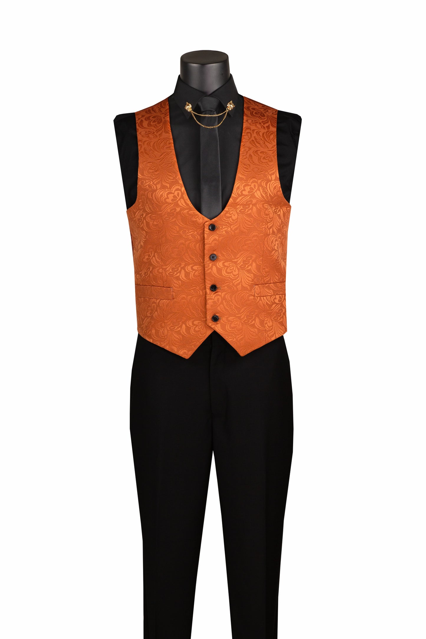 Vinci Slim Fit Vested Jacquard Fabric 1 Button Fashion Tuxedo (Caramel)