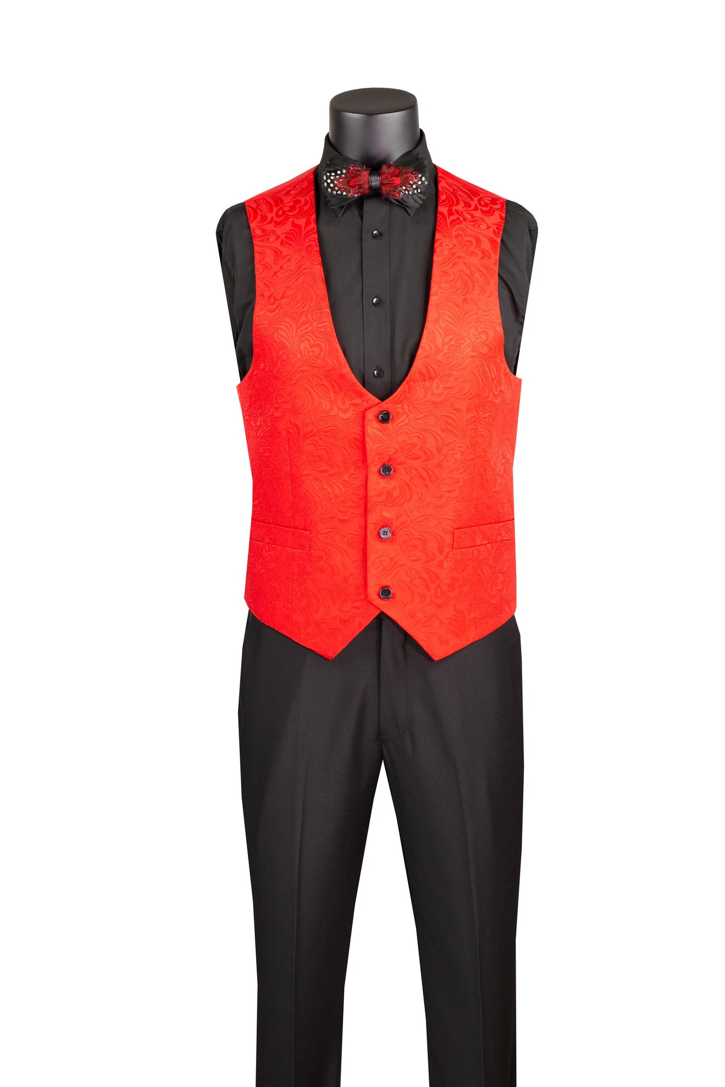 Vinci Slim Fit Vested Jacquard Fabric 1 Button Fashion Tuxedo (Red)