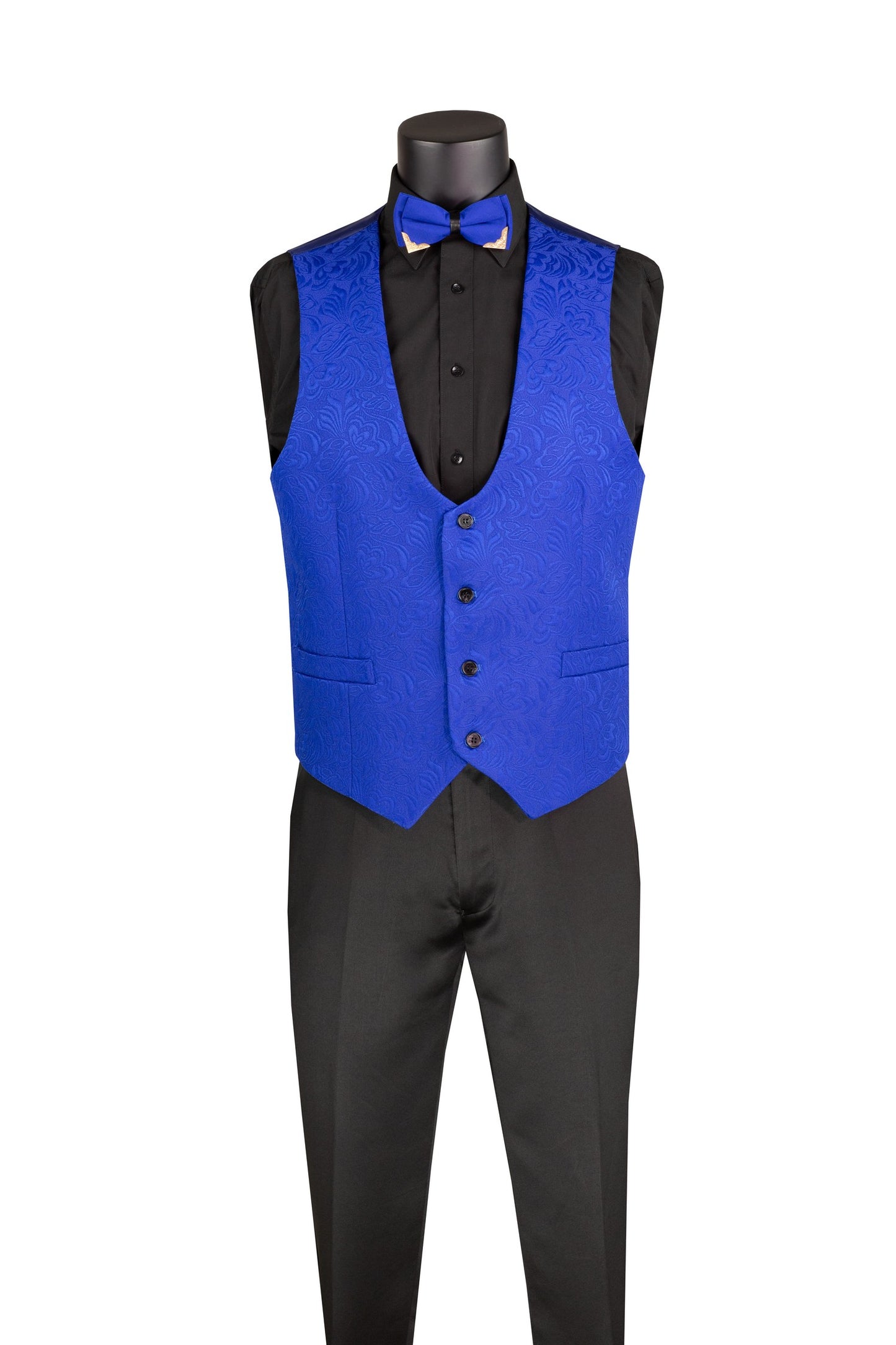 Vinci Slim Fit Vested Jacquard Fabric 1 Button Fashion Tuxedo (Royal)