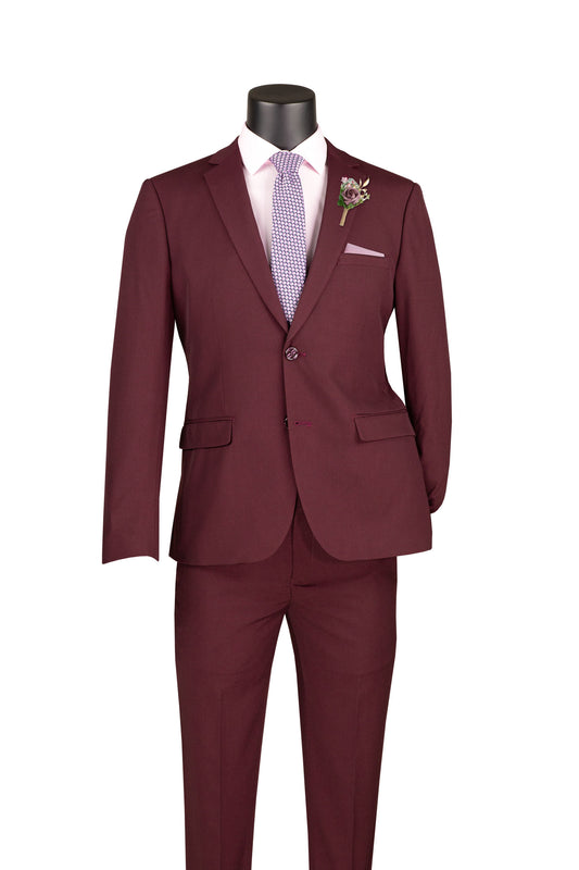 Vinci 2pc Ultra Slim Fit Stretch Suit (Burgundy)