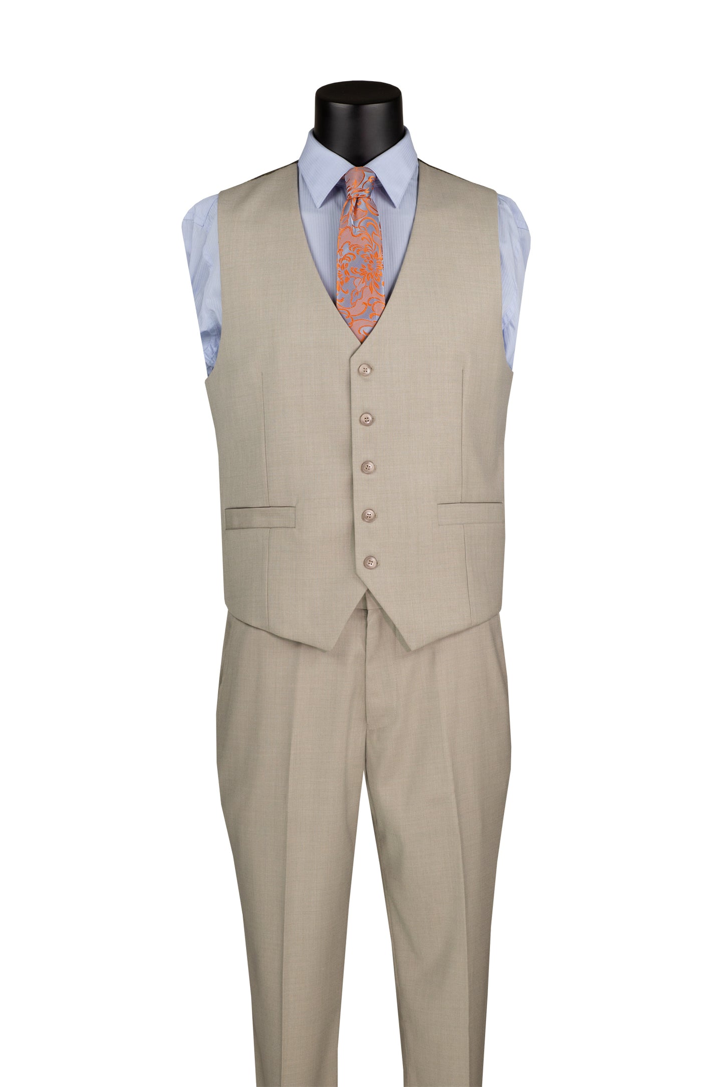 Vinci 3pc Solid Texture Regular Fit Suit (Oatmeal)