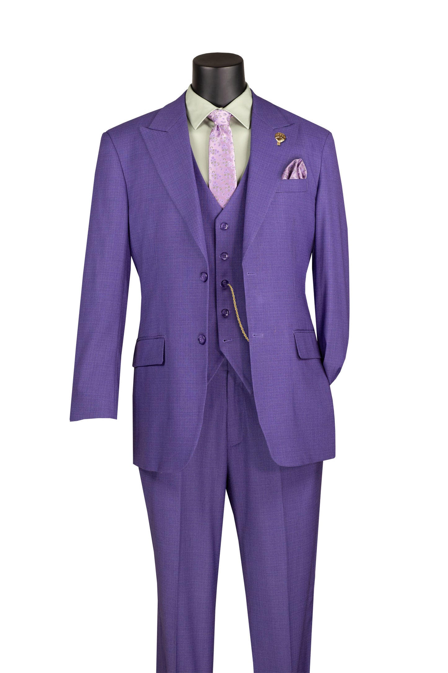 Vinci 3pc Solid Texture Regular Fit Suit (Purple)