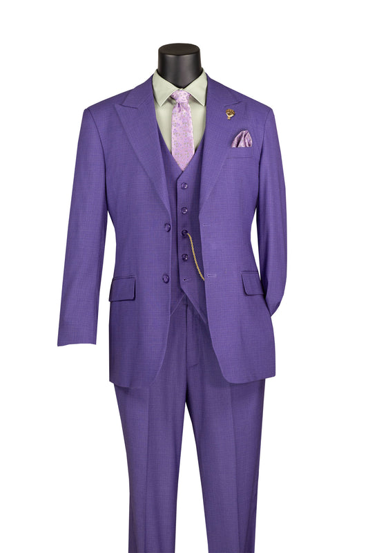 Vinci 3pc Solid Texture Regular Fit Suit (Purple)