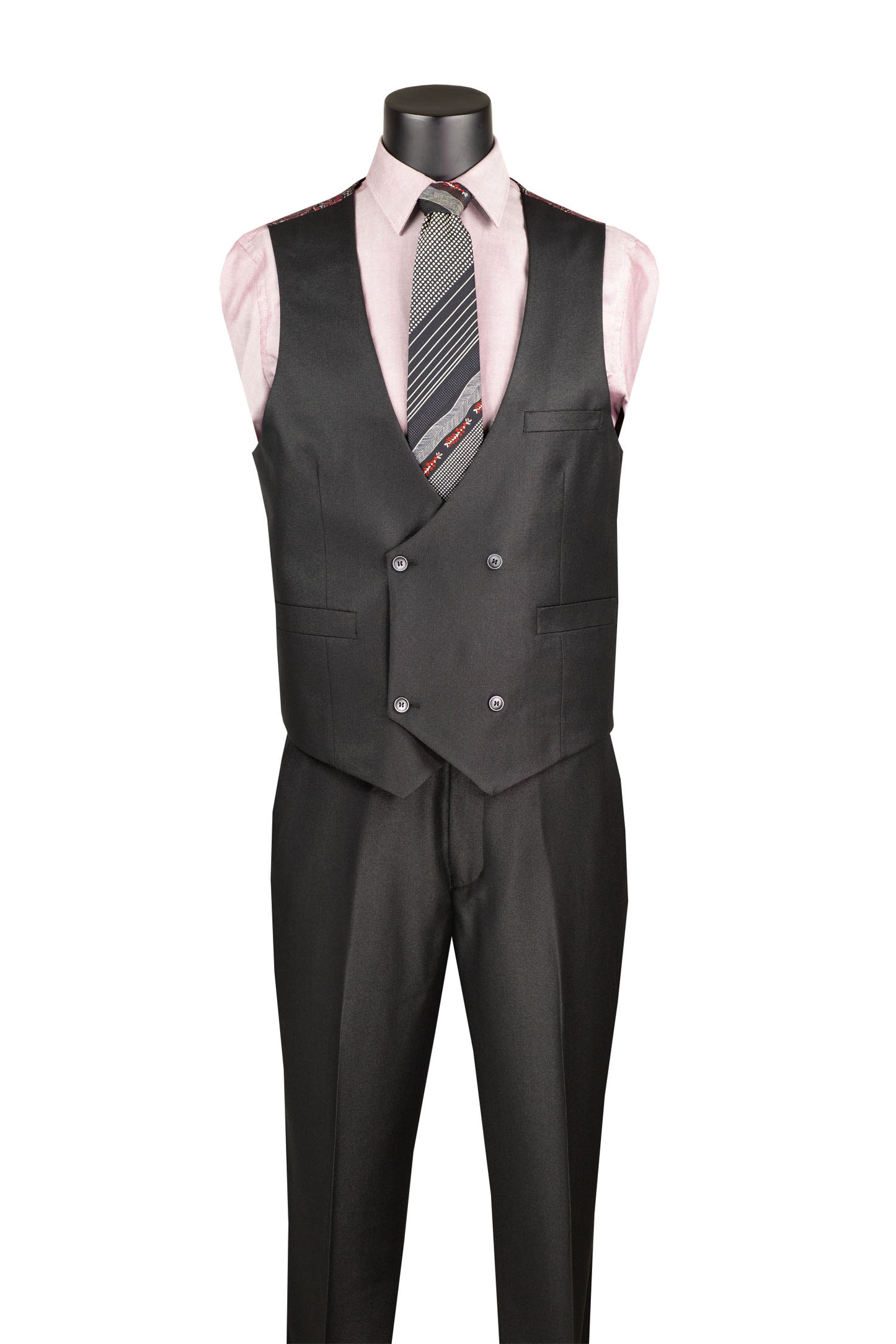 Vinci Classic Fit 3pc w/Double Breasted Vest + Adjustable Waistband (Black)