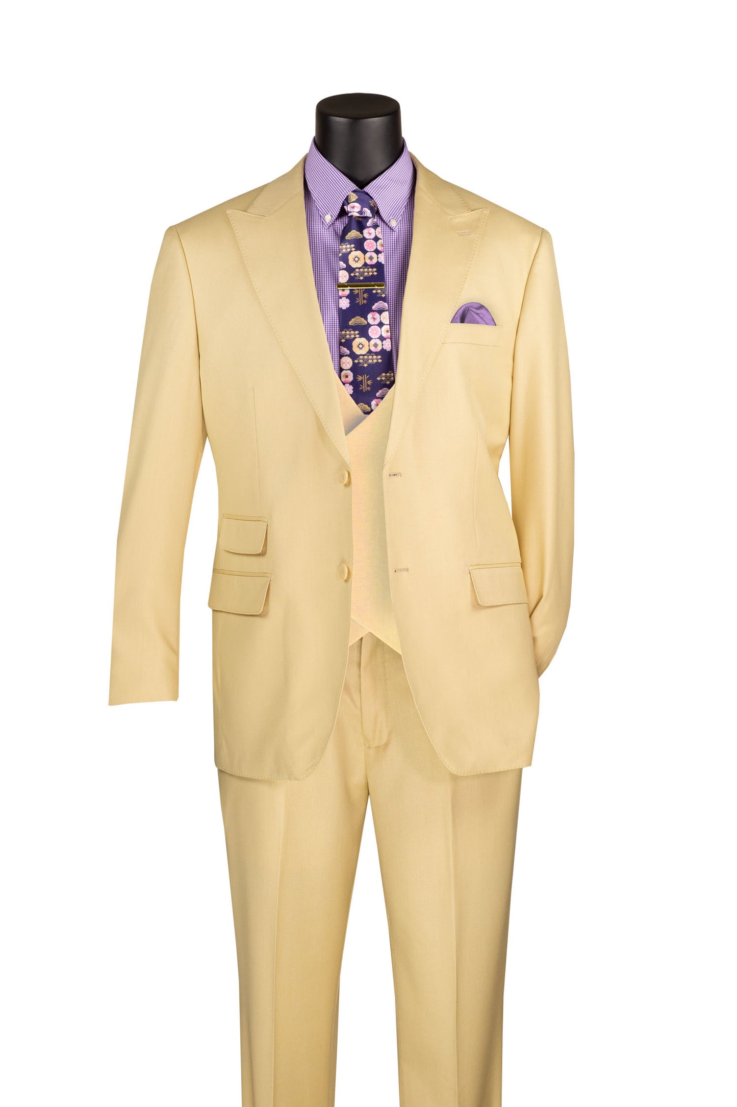 Vinci Classic Fit 3pc w/Double Breasted Vest + Adjustable Waistband (Butter)