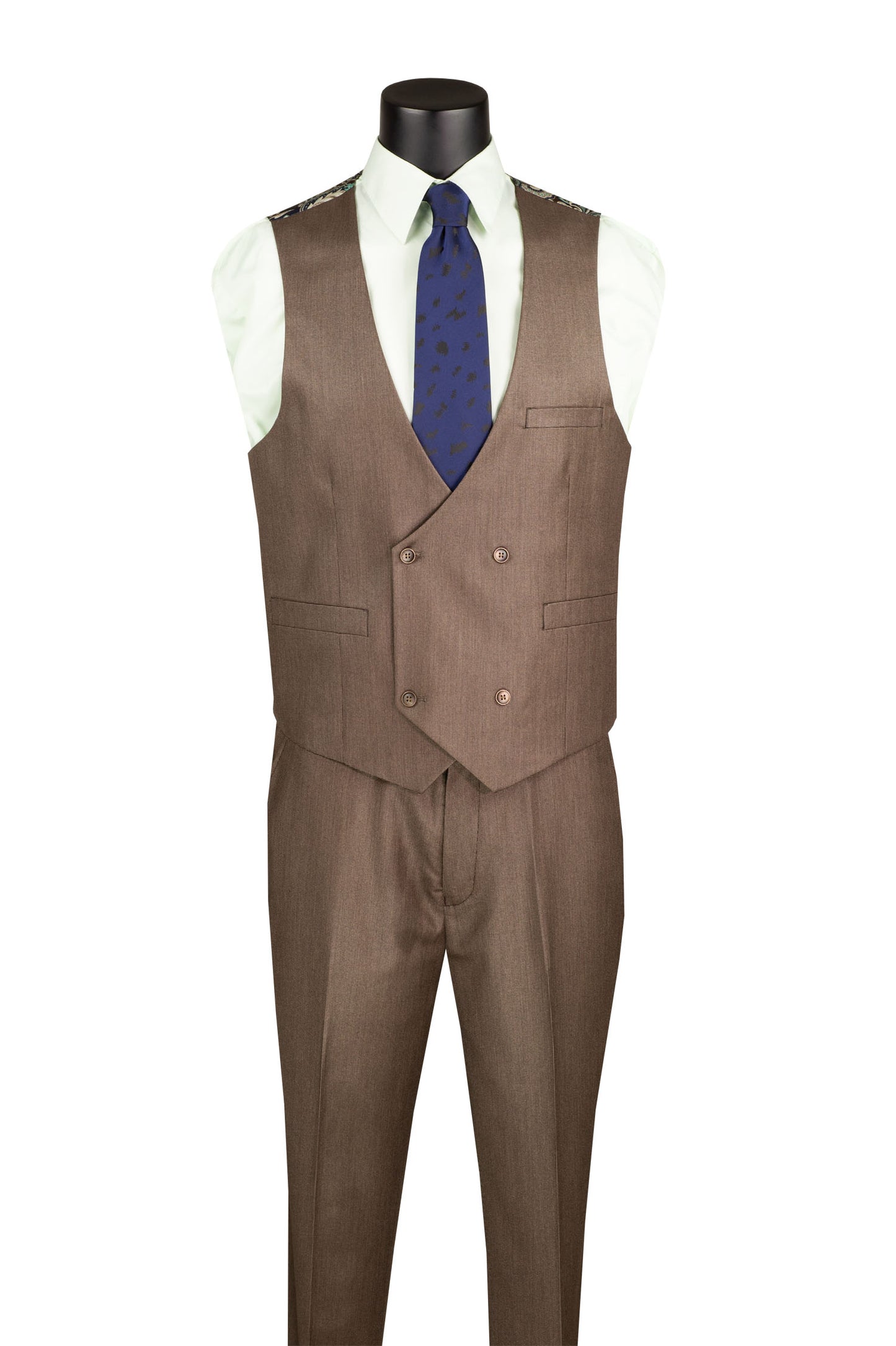Vinci Classic Fit 3pc w/Double Breasted Vest + Adjustable Waistband (Deep Taupe)