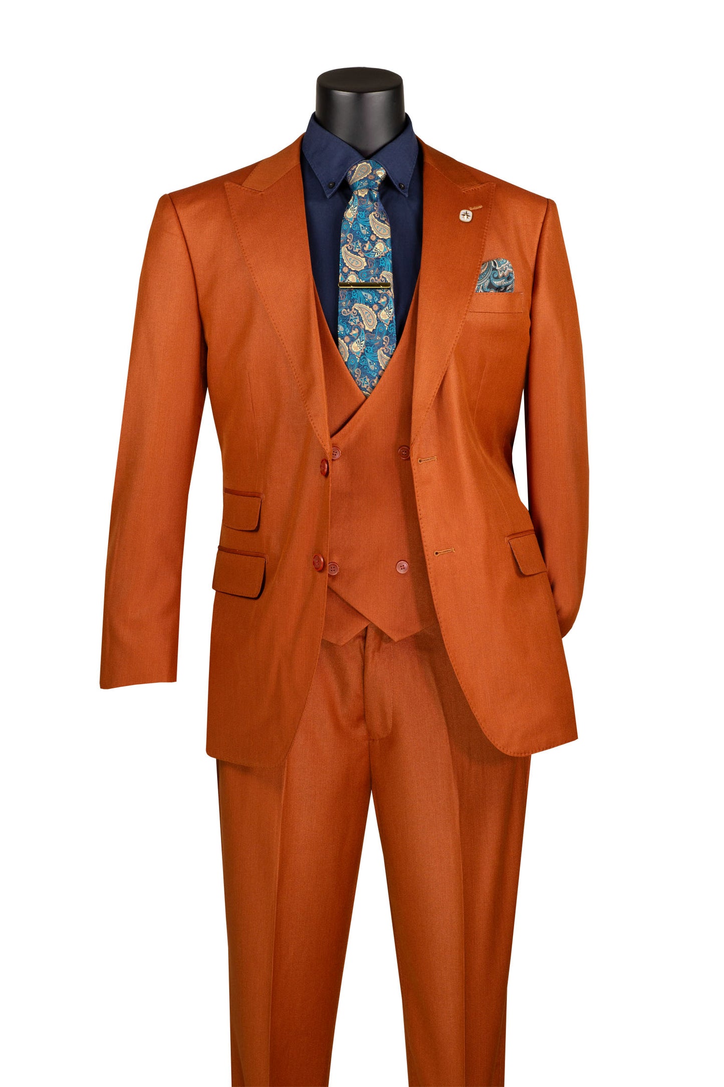 Vinci Classic Fit 3pc w/Double Breasted Vest + Adjustable Waistband (Rust)