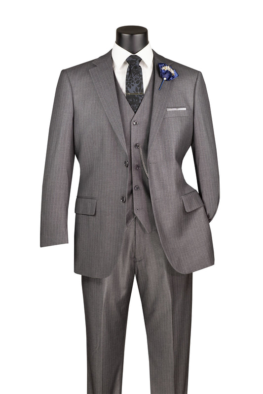 Vinci Luxurious Wool Feel 3pc Pin Stripe Suit (Medium Grey)