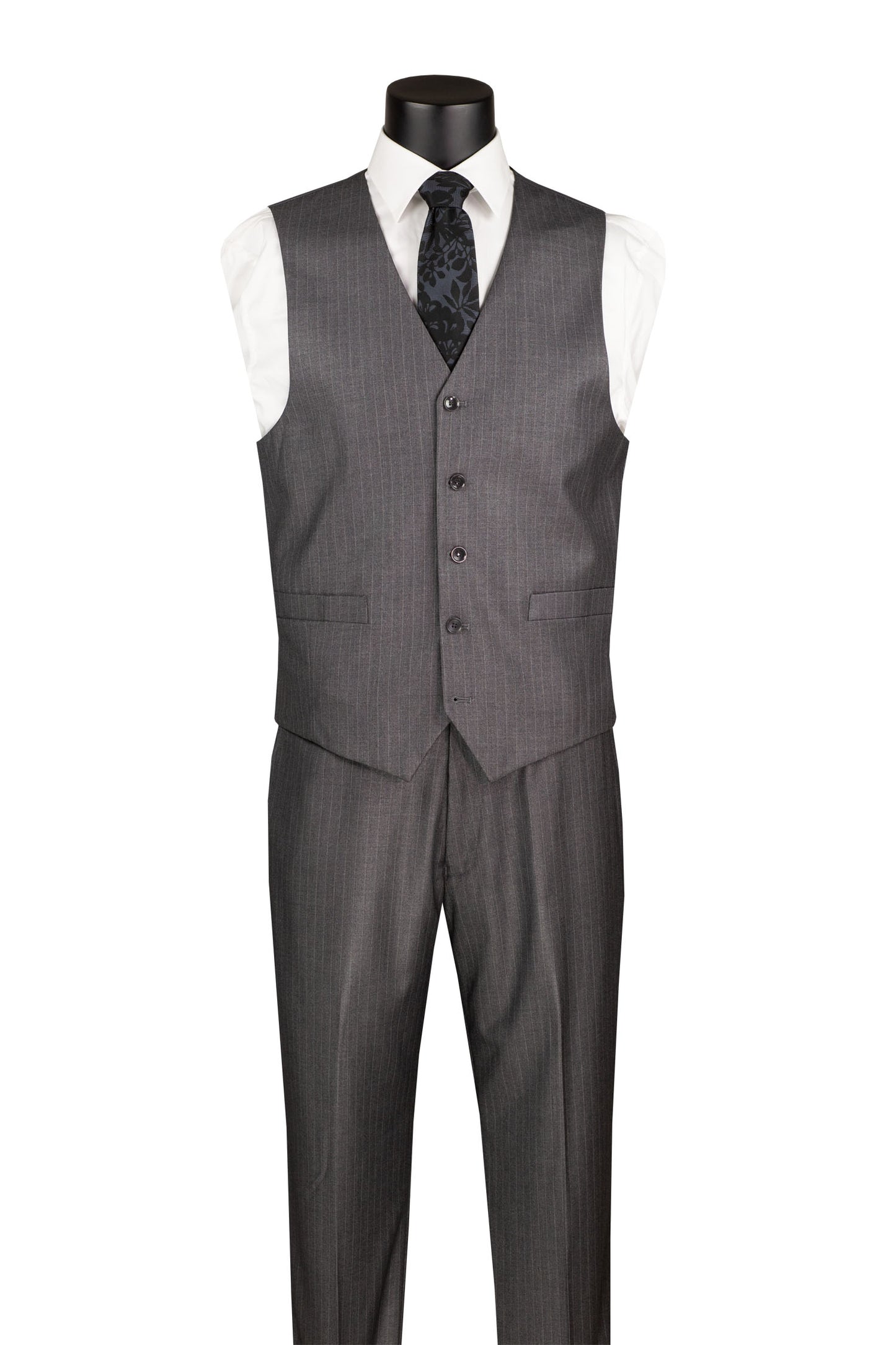 Vinci Luxurious Wool Feel 3pc Regular Fit Pin Stripe Suit (Medium Grey)