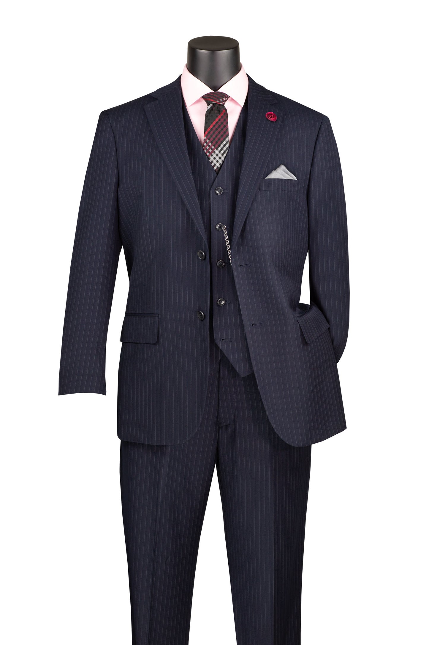 Vinci Luxurious Wool Feel 3pc Pin Stripe Suit (Navy)