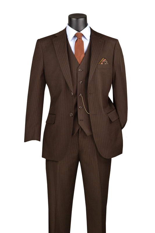 Vinci Luxurious Wool Feel 3pc Pin Stripe Suit (Brown)
