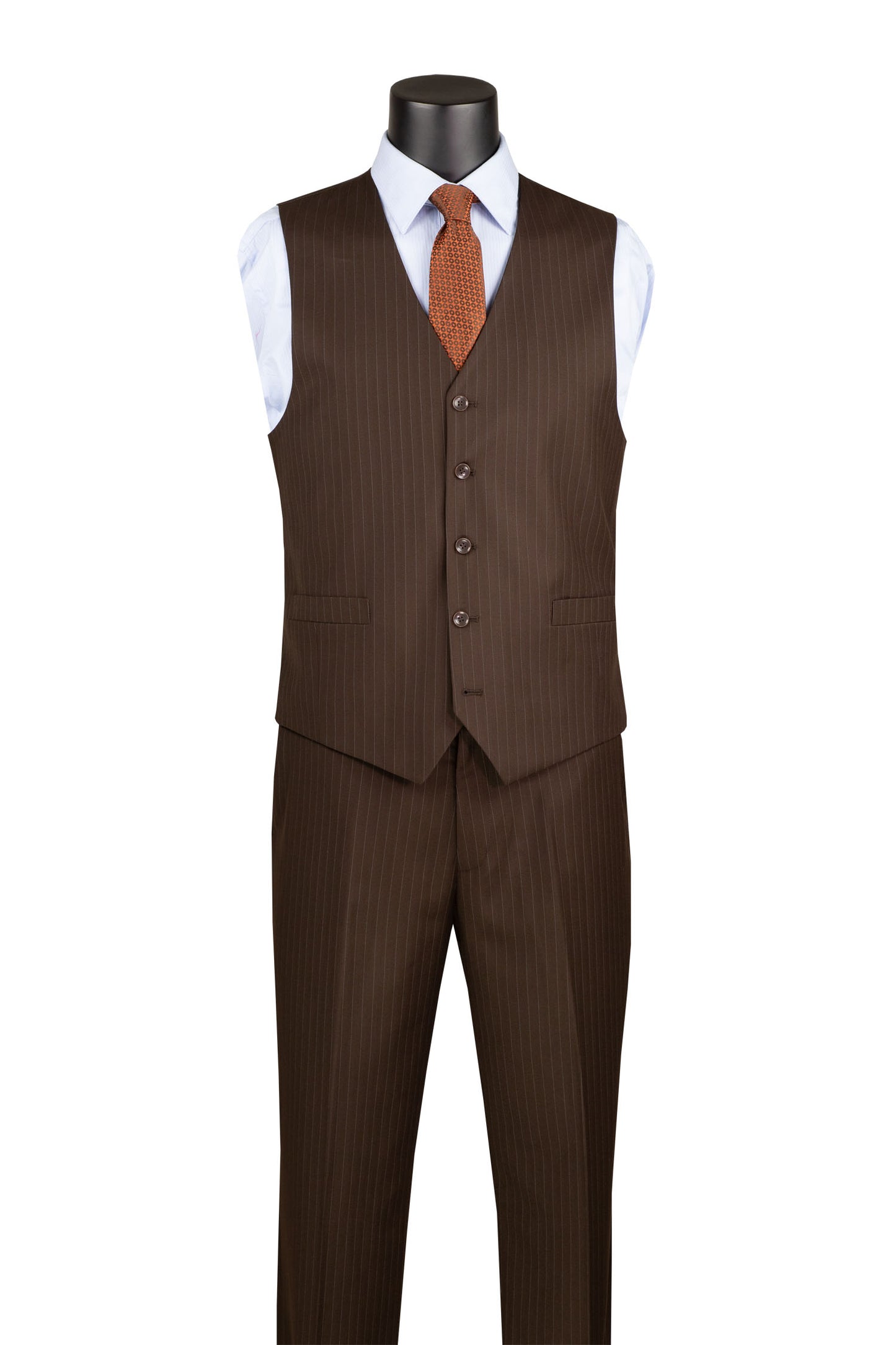 Vinci Luxurious Wool Feel 3pc Pin Stripe Suit (Brown)