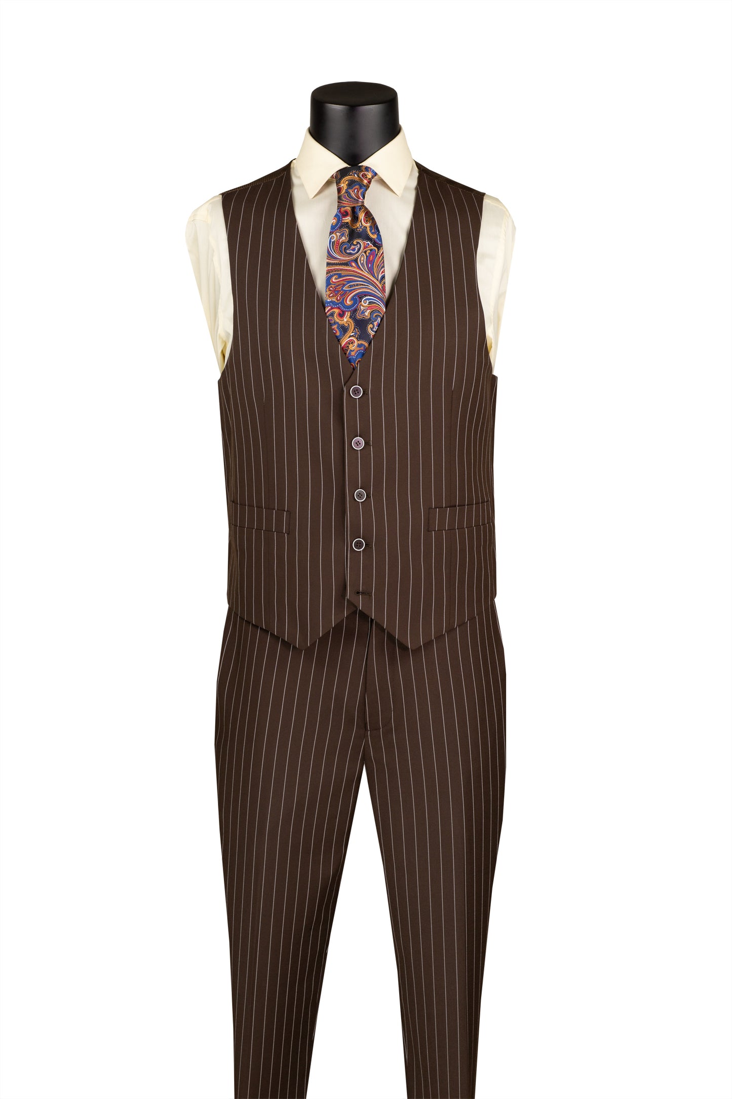 Vinci 3pc Gangster Stripe Suit (Brown)