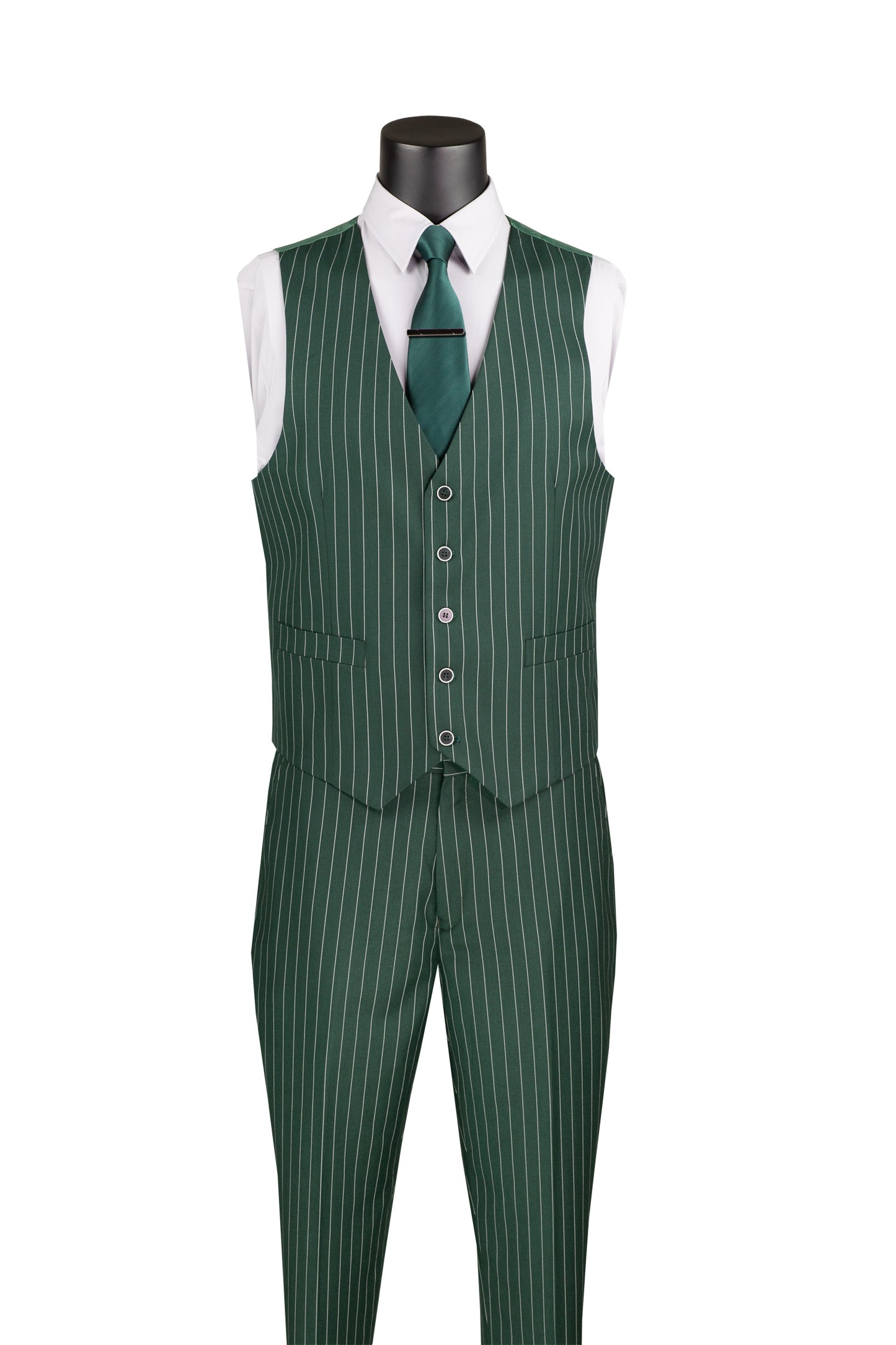 Vinci 3pc Gangster Stripe Suit (Hunter Green)