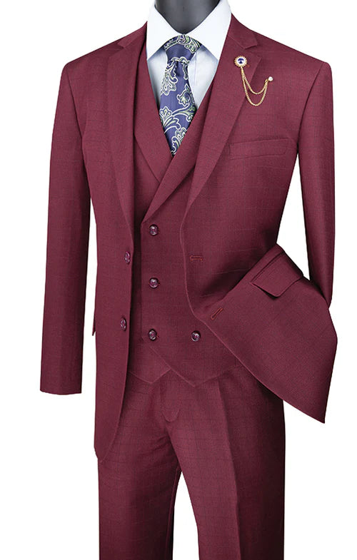 Vinci Classic Fit Executive 3pc Suit (Burgundy)