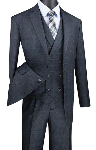Vinci Classic Fit Executive 3pc Suit (Charcoal)