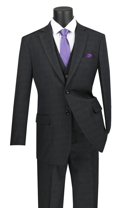Vinci Classic Fit Executive 3pc Suit (Black)