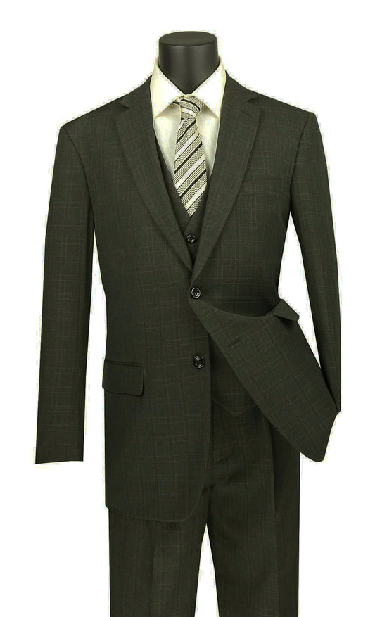 Vinci Classic Fit Executive 3pc Suit (Olive)