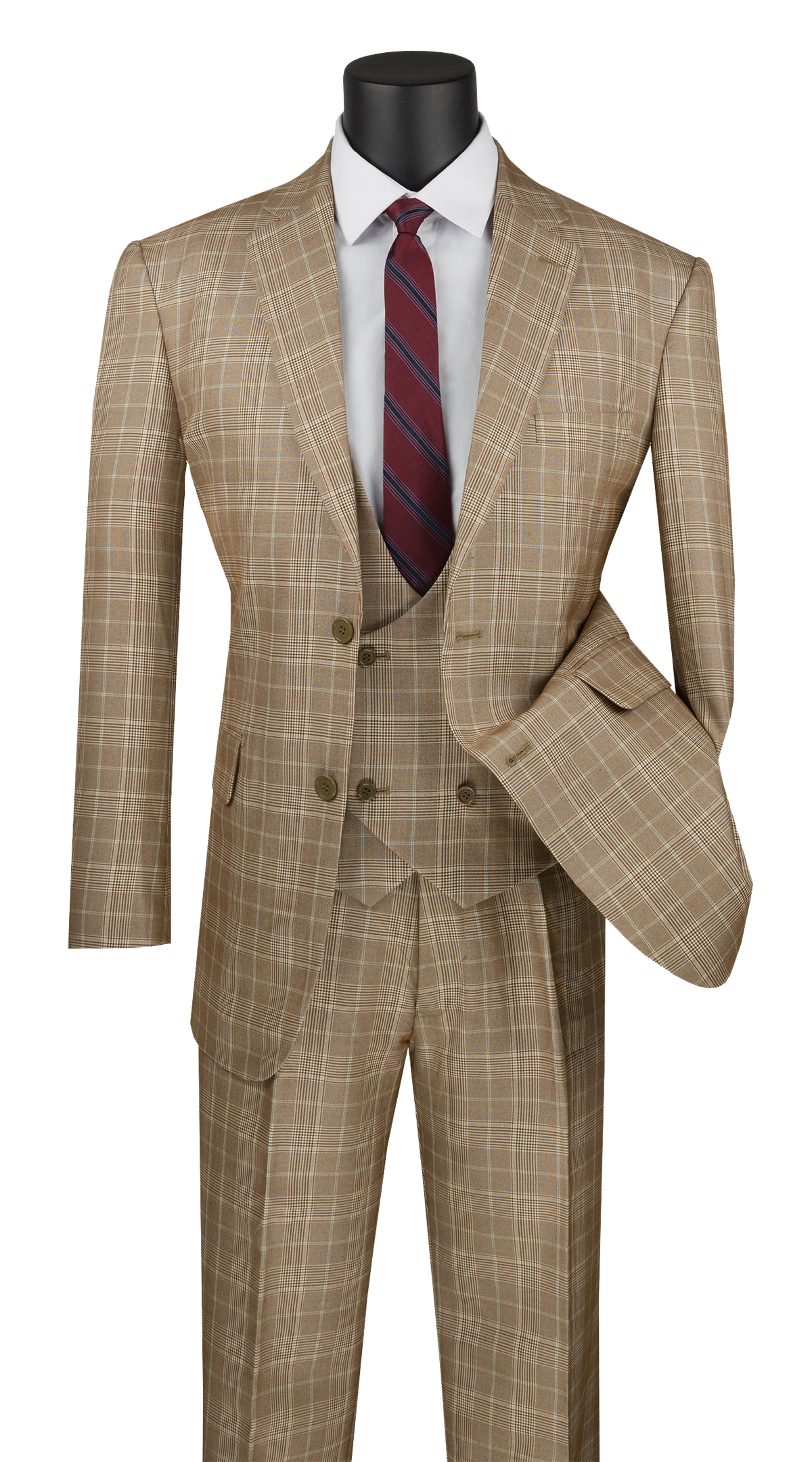 Vinci Classic Fit 3pc Plaid Suit (Camel)
